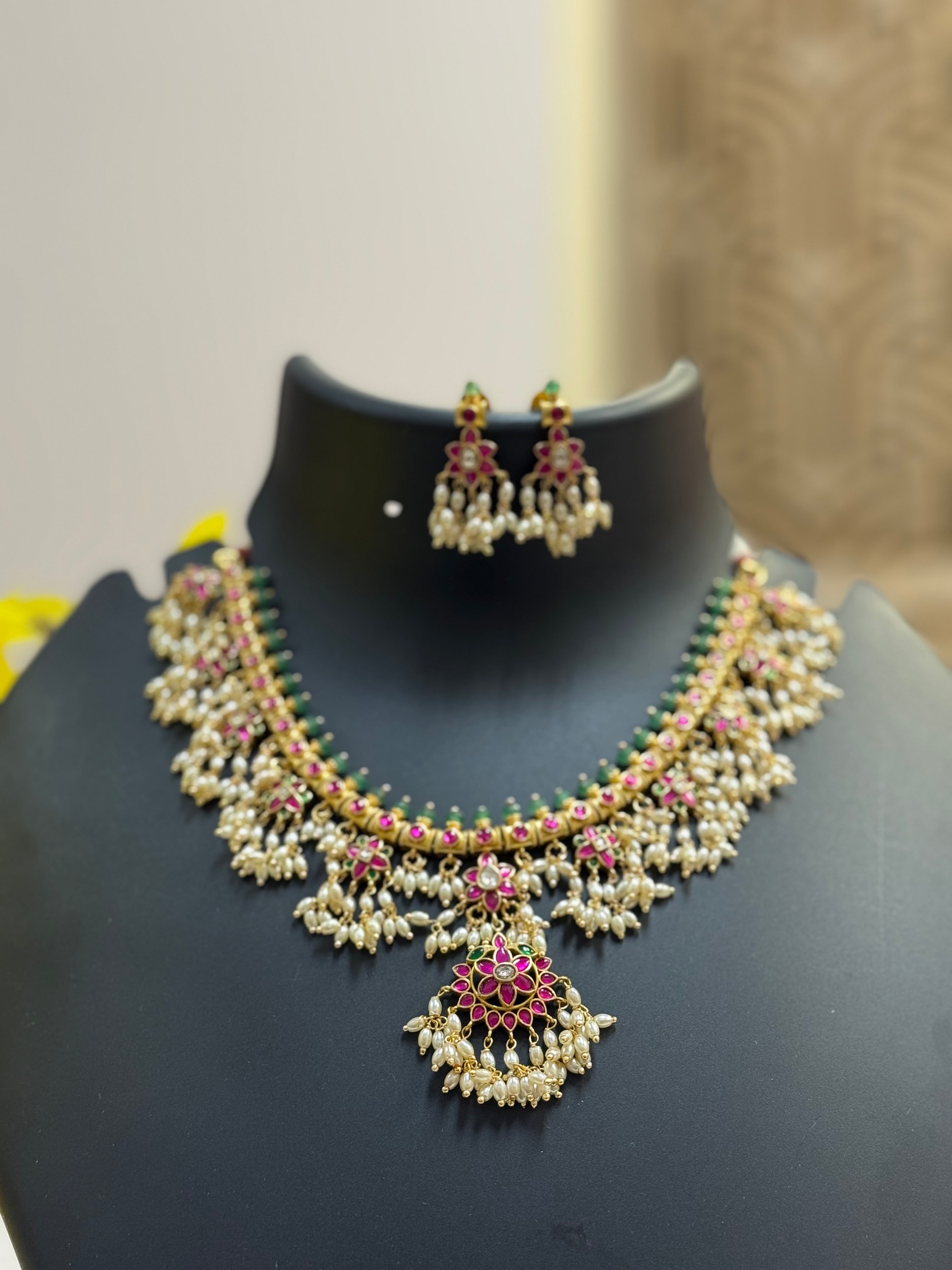 Jadau Kundan Guttapusalu Necklace set