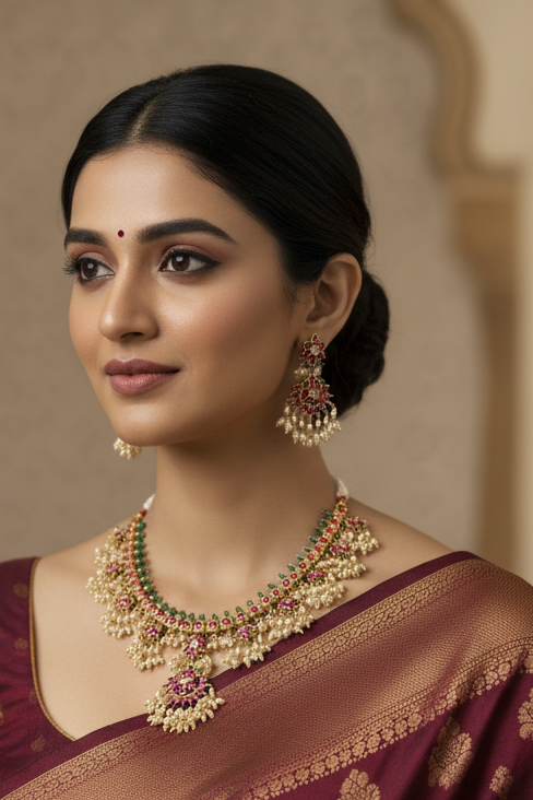 Jadau Kundan Guttapusalu Necklace set