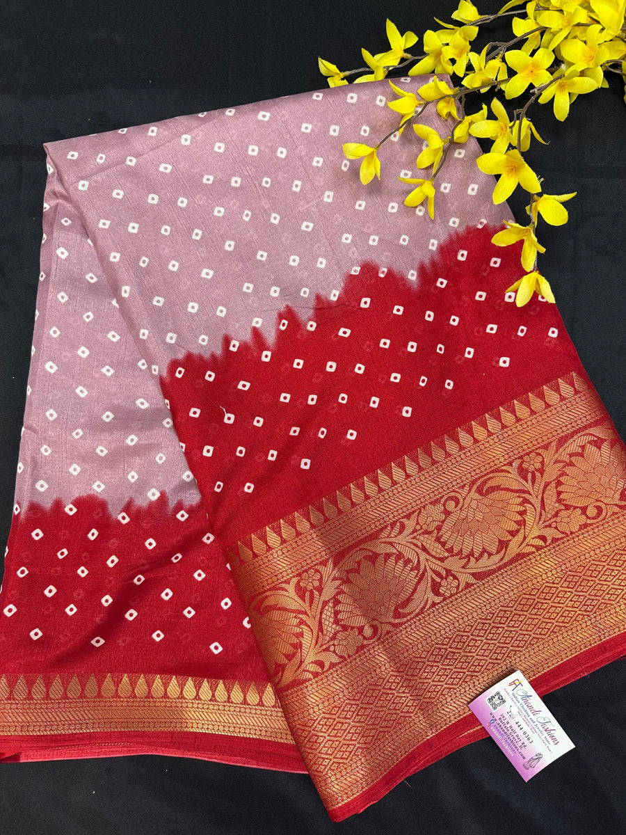 Lavender Fancy Silk Bhandhini Print Saree with Border & Blouse