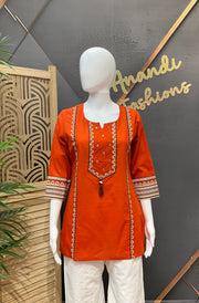 Orange Pure Cotton Short Kurti