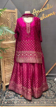 Plus Size Wine Lehenga with Long Blouse