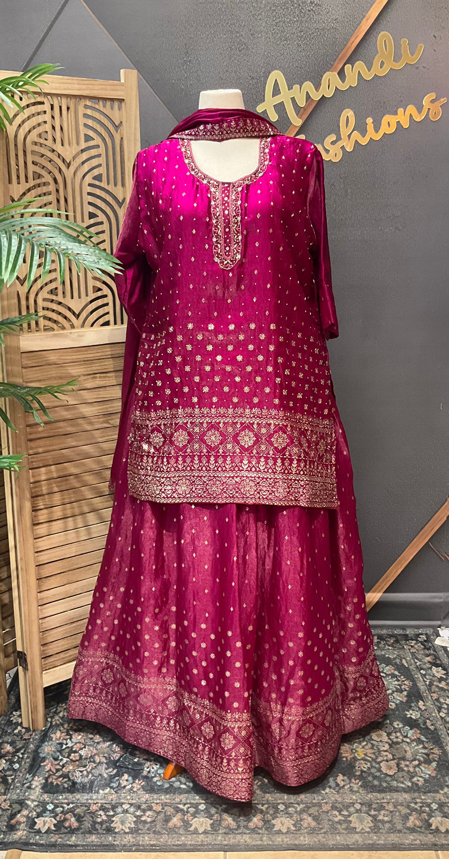 Plus Size Wine Lehenga with Long Blouse