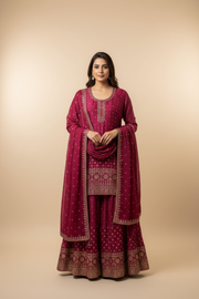 Plus Size Wine Lehenga with Long Blouse