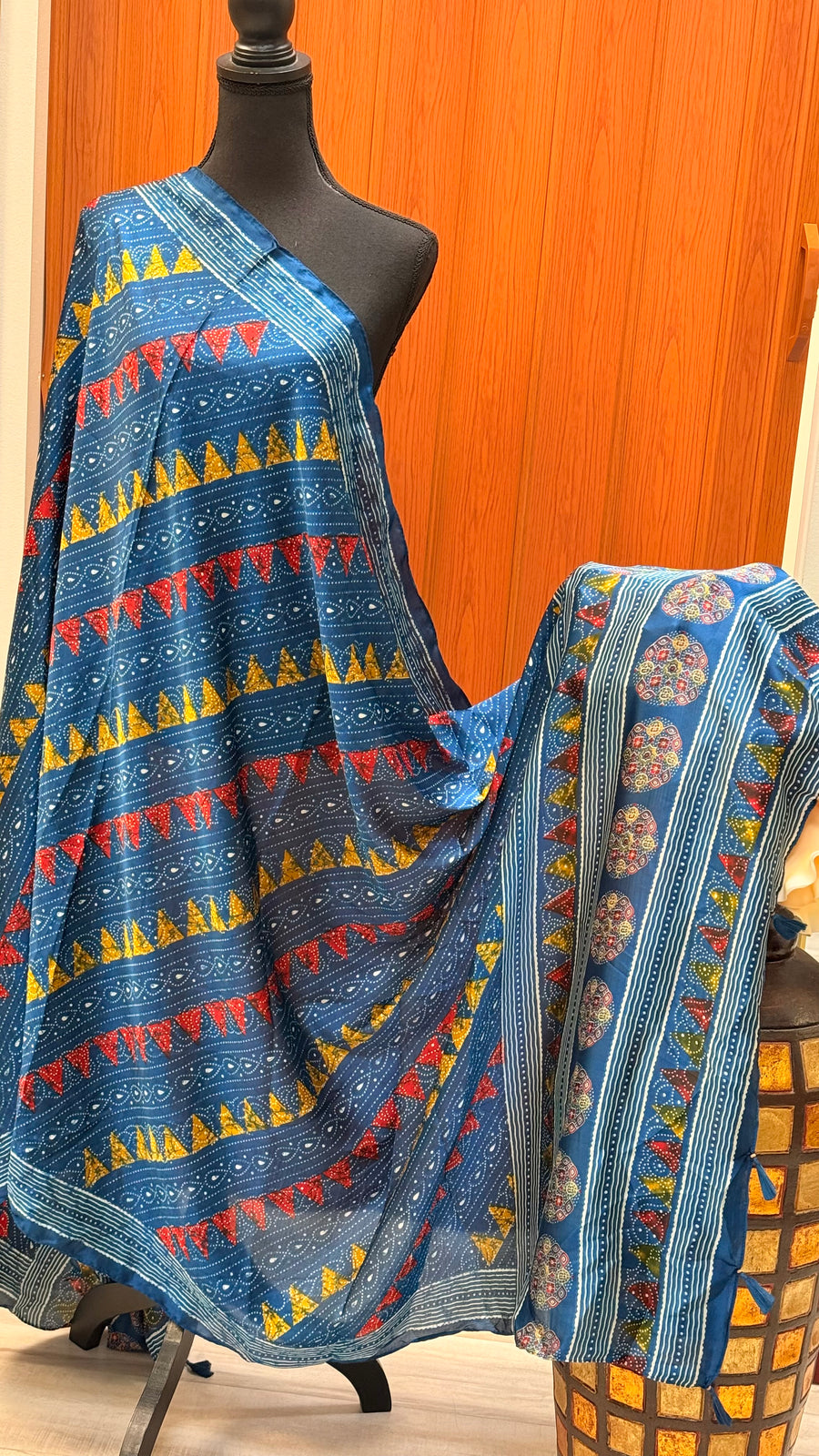 Teal Blue color Crape Silk Dupatta