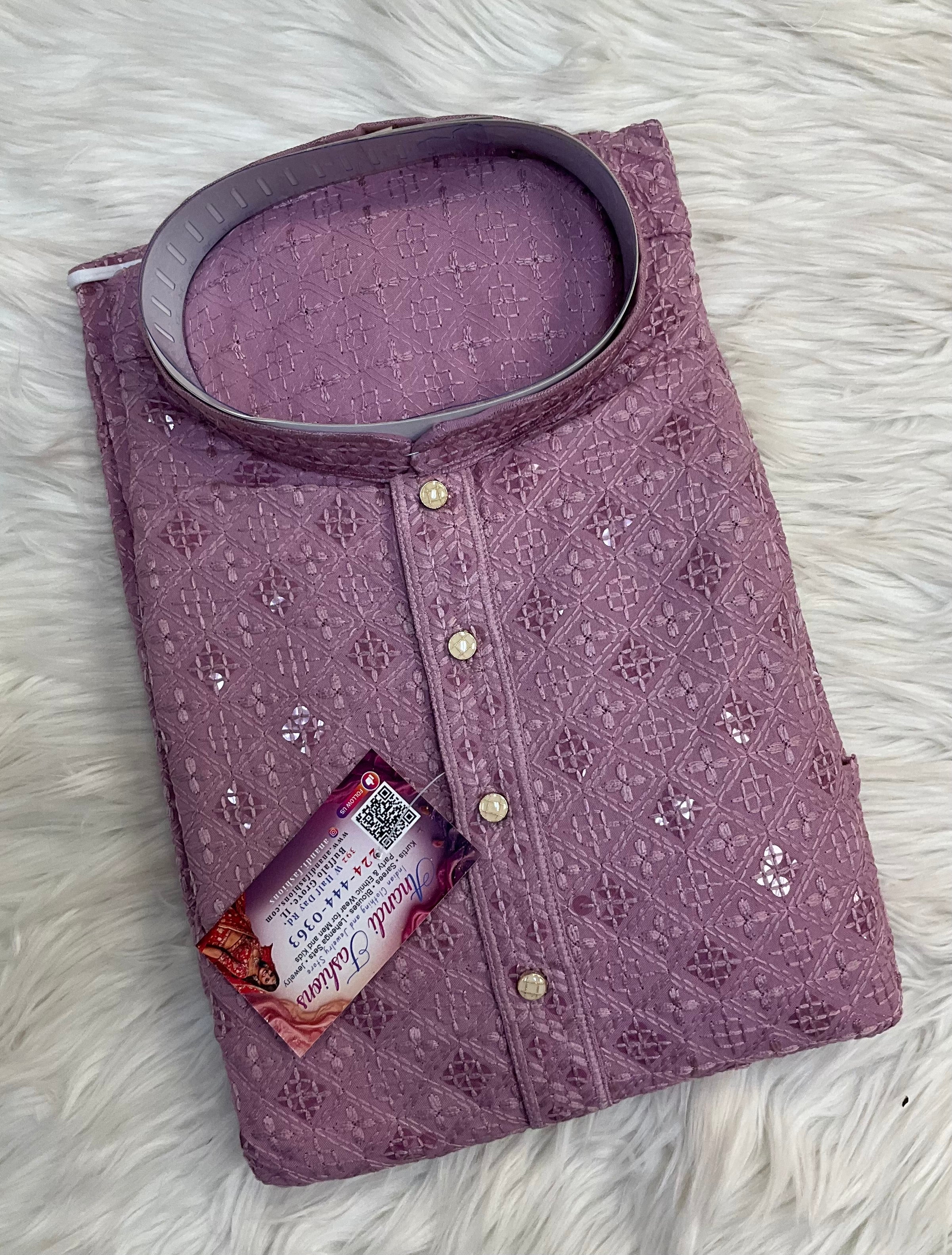 Lavender Chikankari work Mens kurta set
