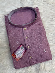 Lavender Chikankari work Mens kurta set