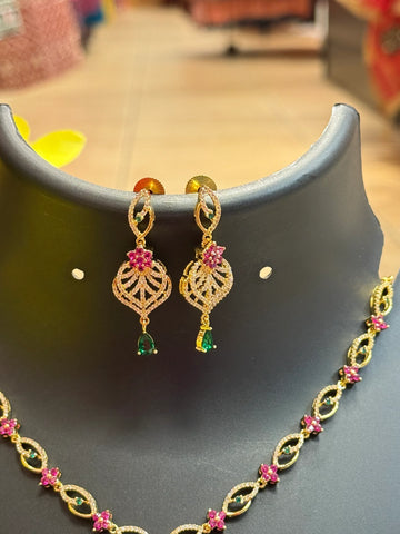 Light Weight CZ Party Wear Multistone Necklace Set - Multicolor Stones