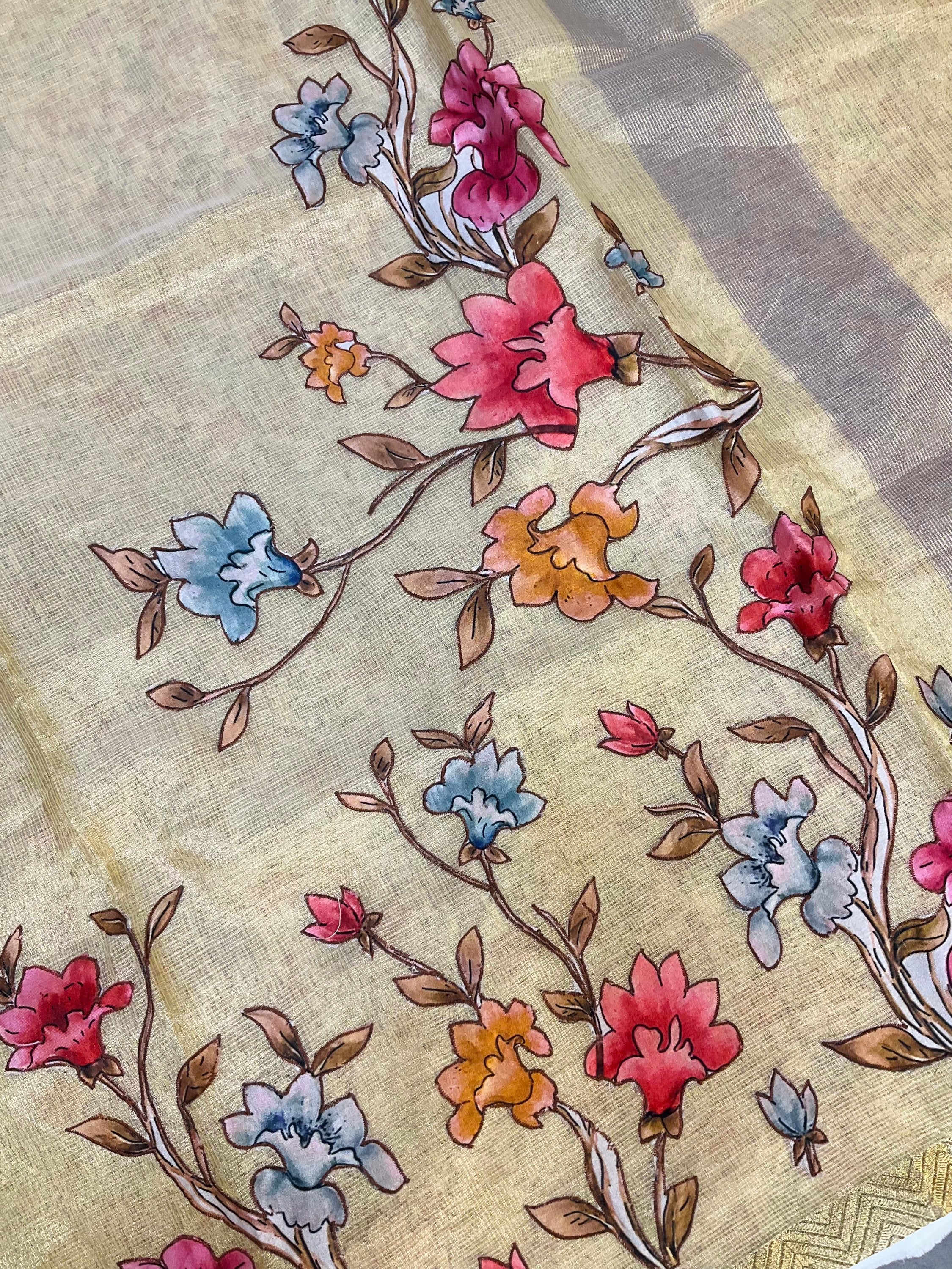 Tissue saree with applique work image 3