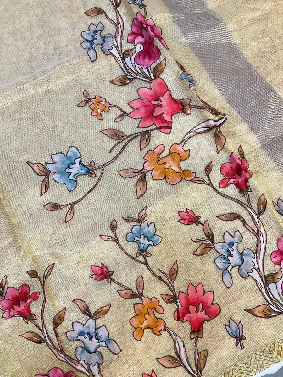 Tissue saree with applique work