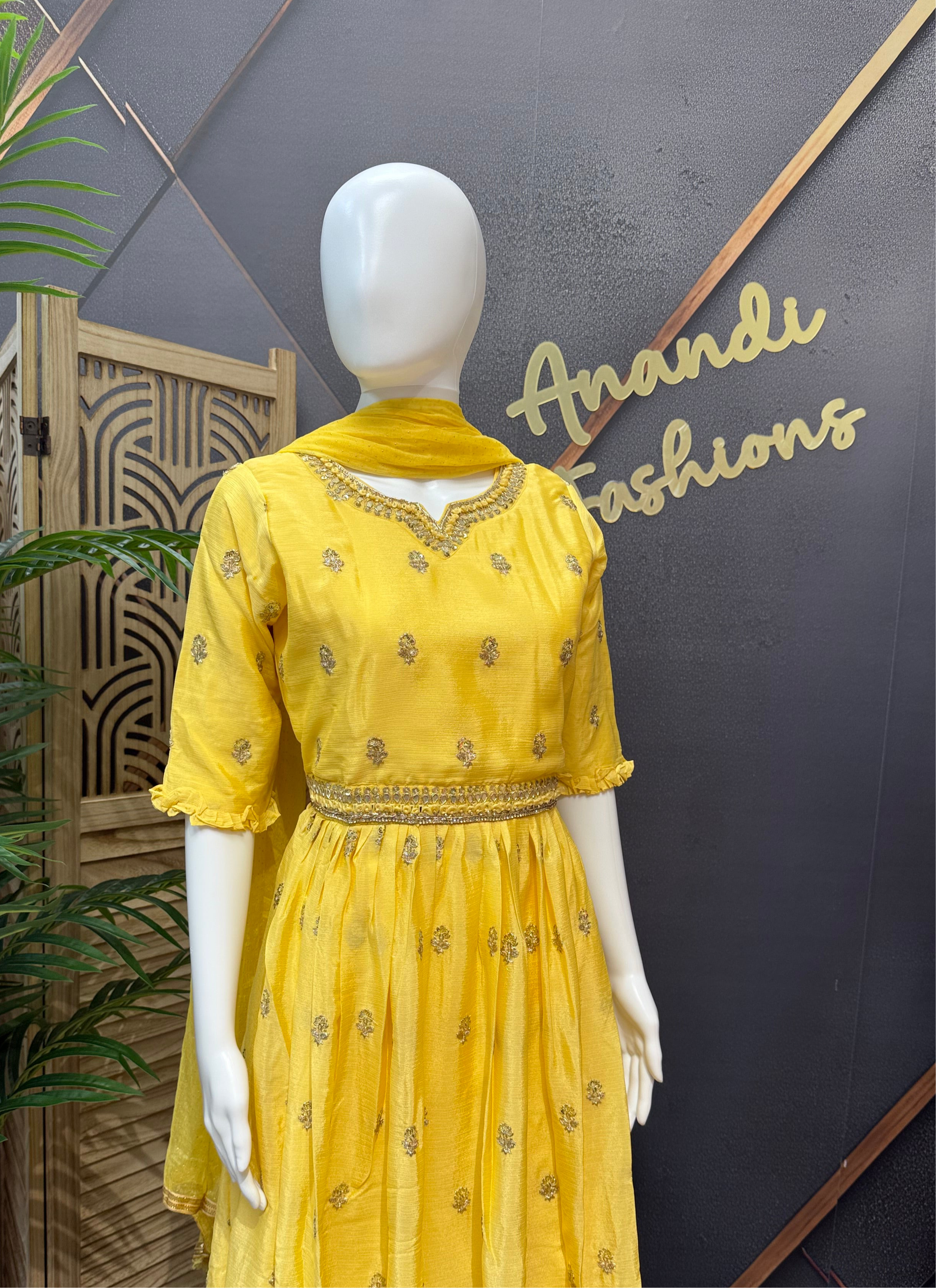 Teenage/Little Girls- Yellow Long Dress/Frock set