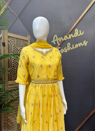 Teenage/Little Girls- Yellow Long Dress/Frock set