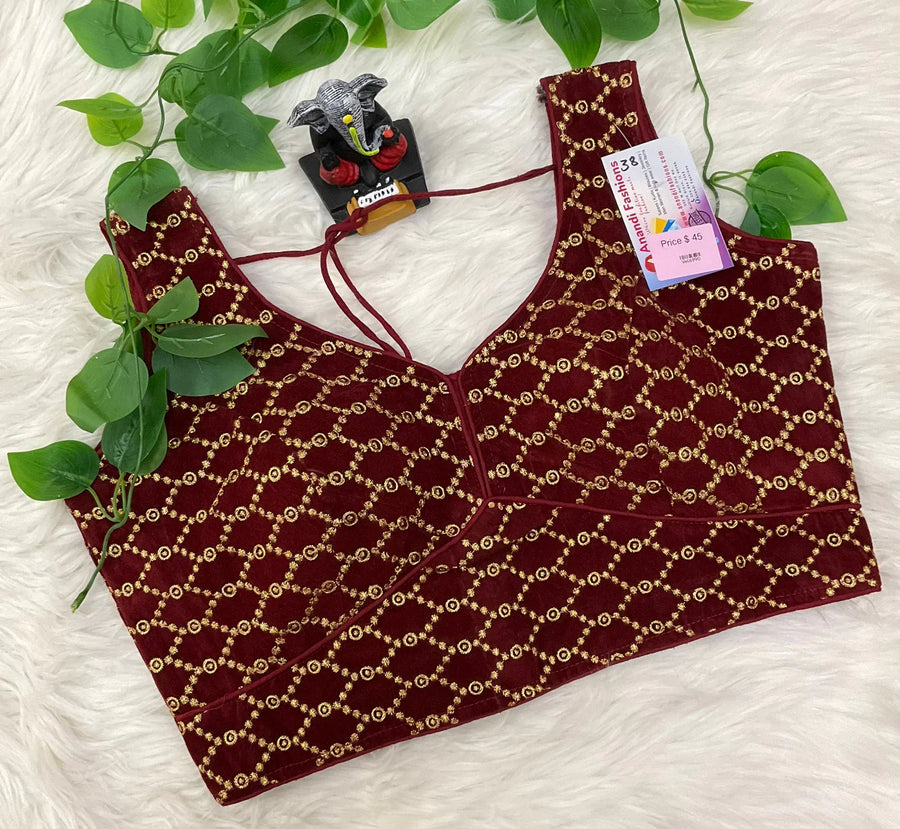 Maroon Velvet Sleeveless Blouse- Size 38(fits up to 40)