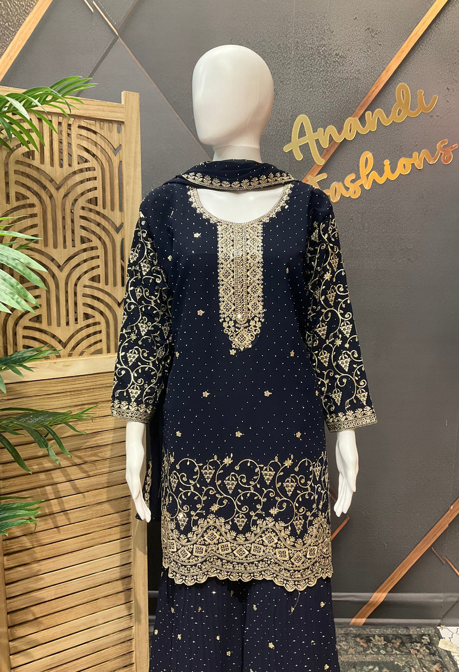 Plus Size Party Wear Navy Blue Sharara set