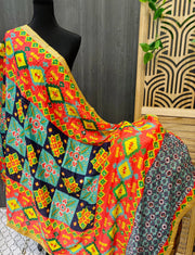 Multicolor Dupatta with Gotta Patti Border - Real Mirror Work