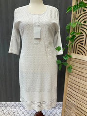 Plus Size White Chikankari Kurti Size 46 - Rayon with Sequins