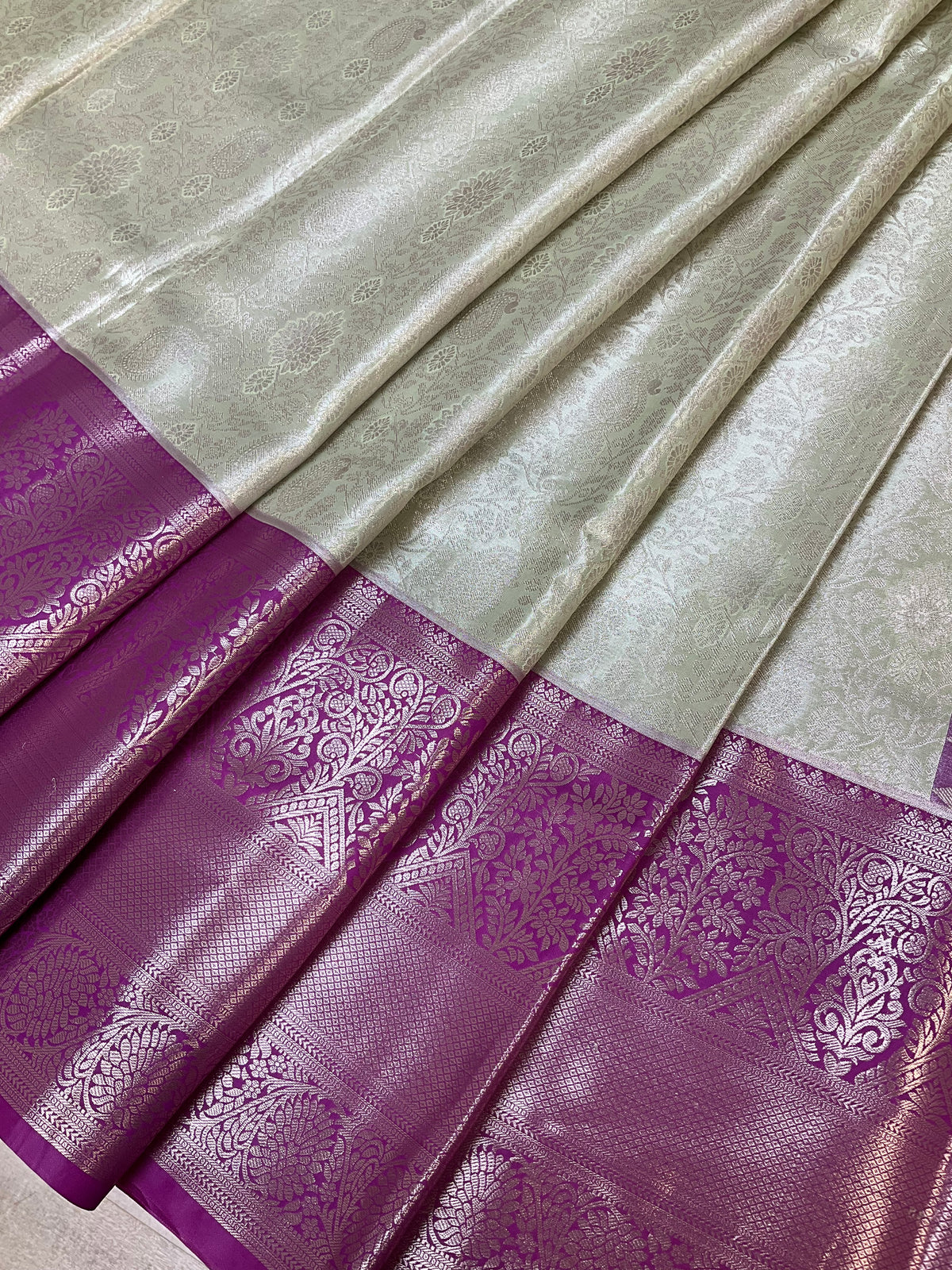 Semi Silk Kanjeevaram Mint Green & Purple Border Saree