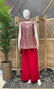 Teenage Girls Red Embroidered Sharara Set