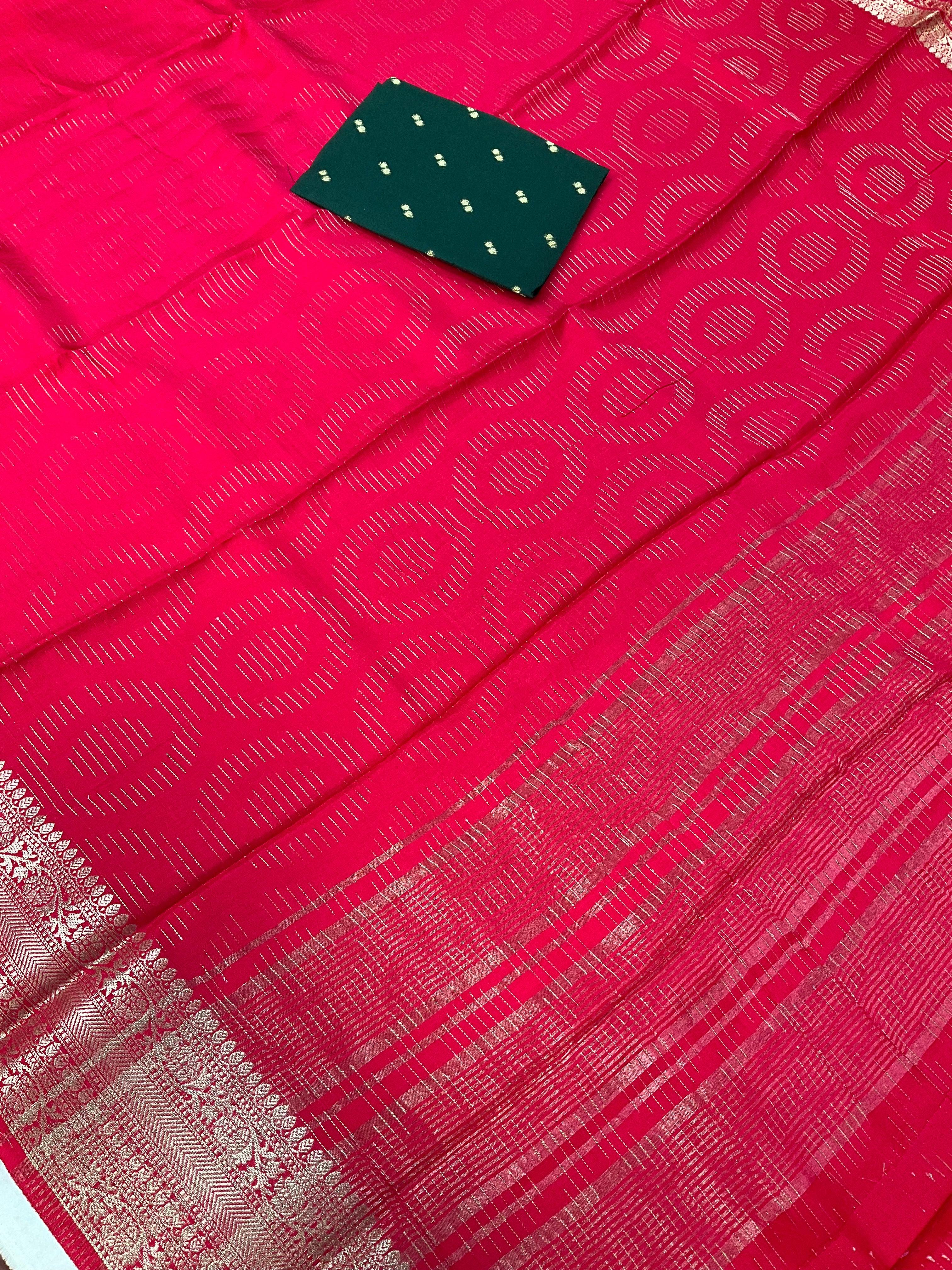 Pink Fancy Silk Saree with Contrast Blouse - Soft Lightweight