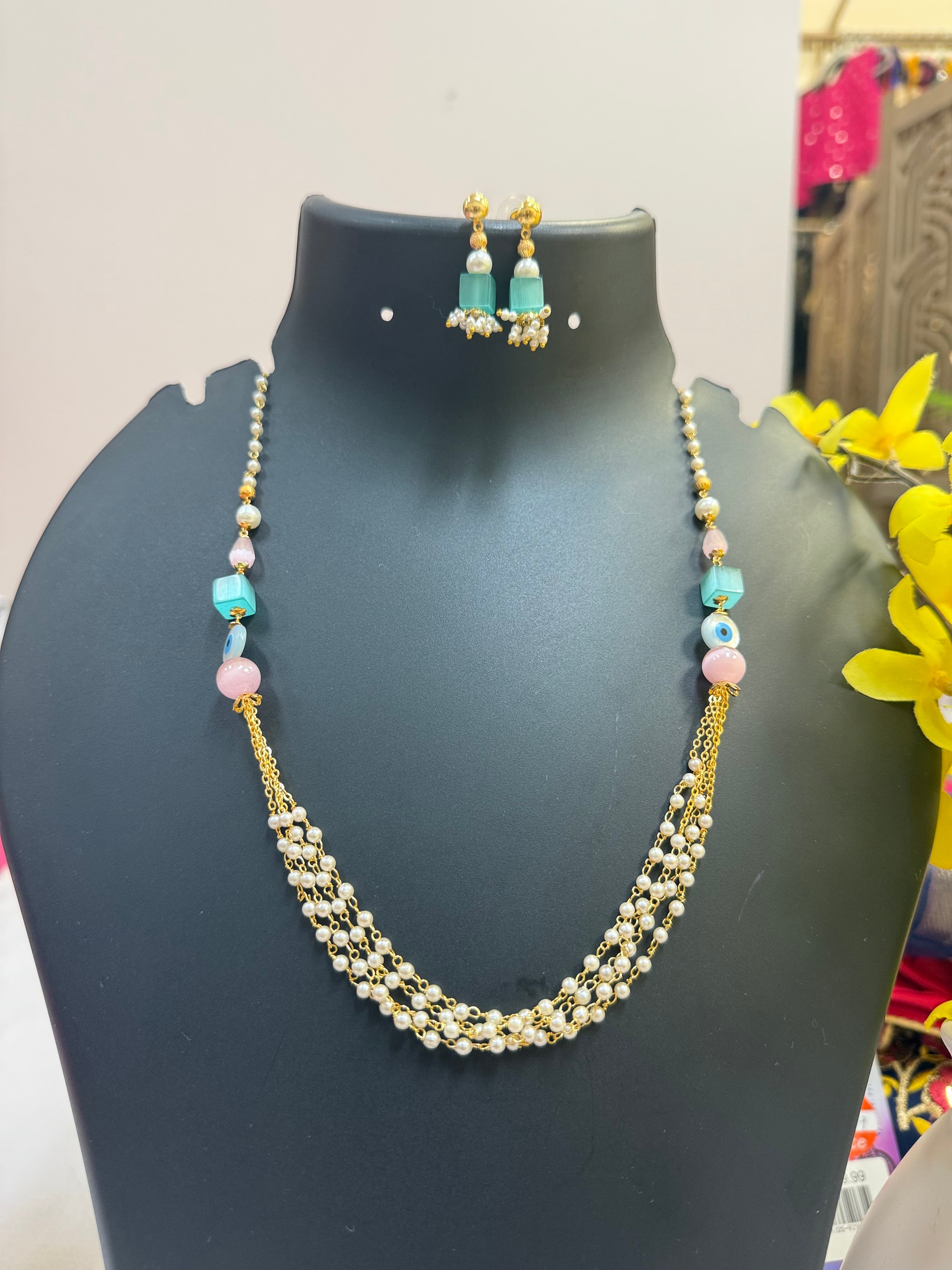 Pastel beads Mala set with Evil Eye