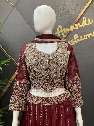 Shimmery Lehenga Set with Heavy Work - Dark Color Party Wear