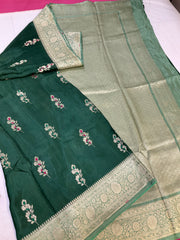 Green Benarasi Silk saree with Stitched Blouse
