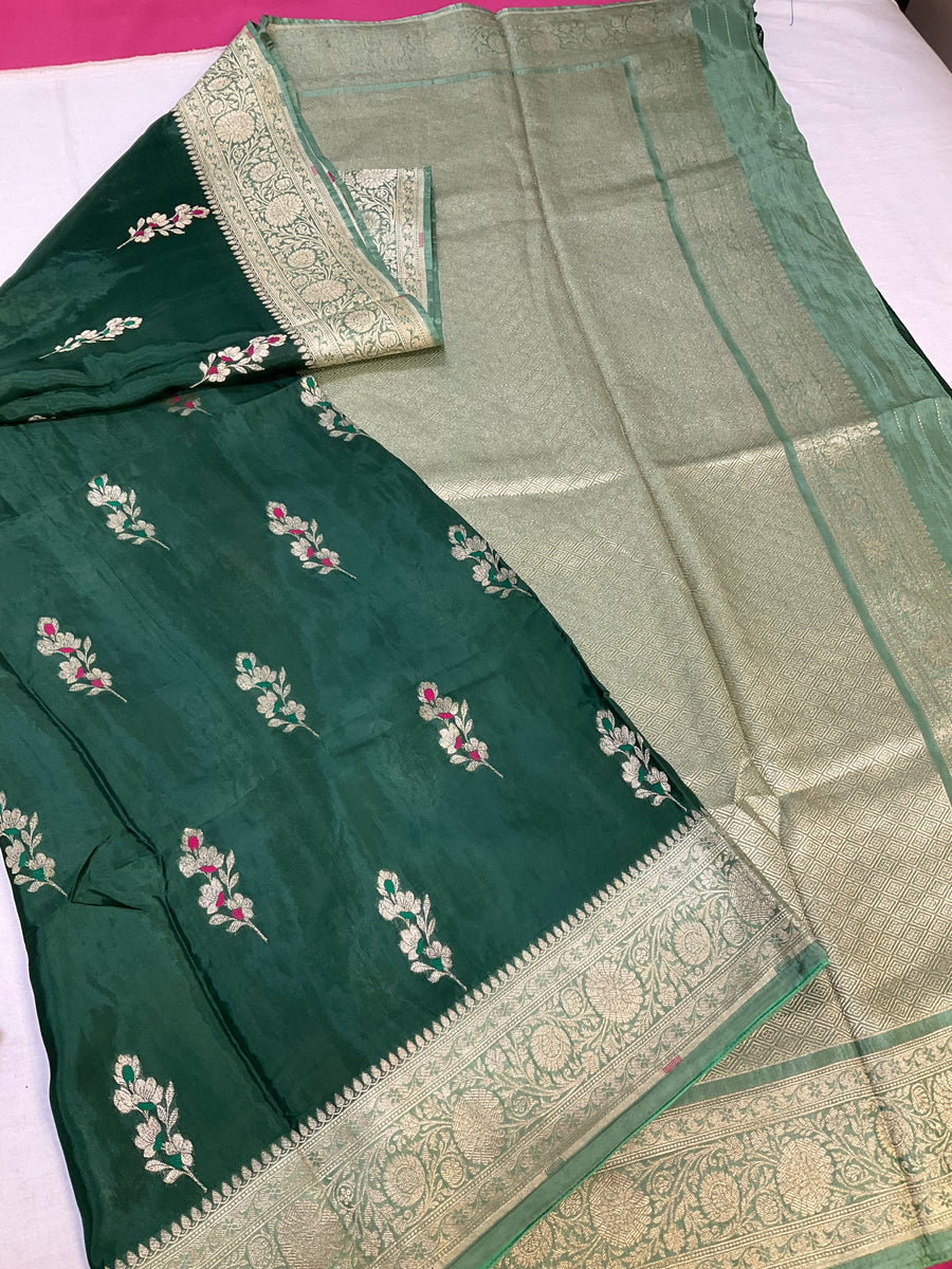 Green Benarasi Silk saree with Stitched Blouse
