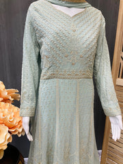 Designer wear dress with floor length and long sleeves
