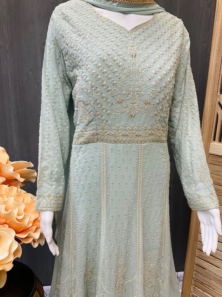 Designer wear dress with floor length and long sleeves