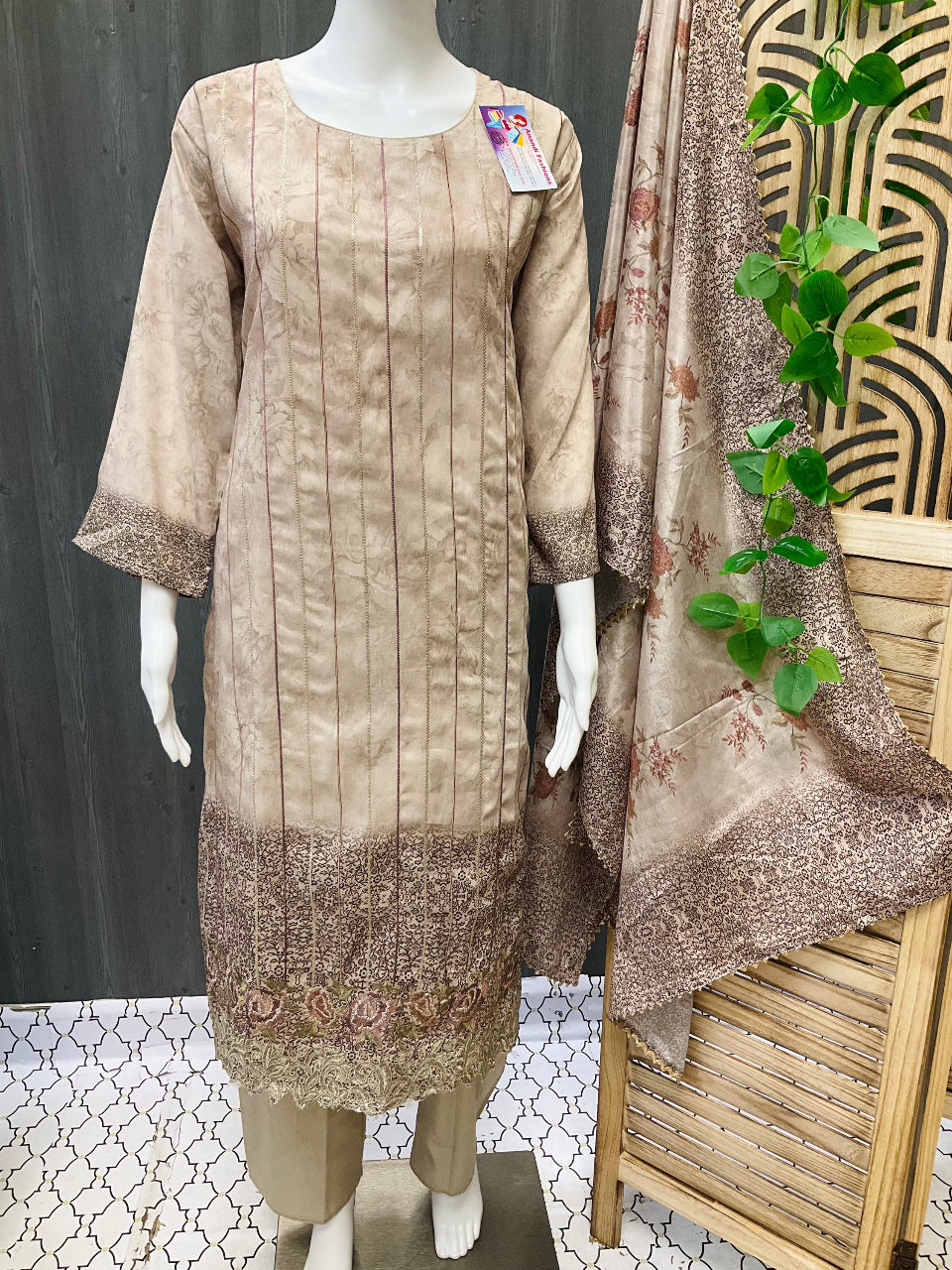 Plus Sizes-Satin silk digital print party wear chudidhar set image 2