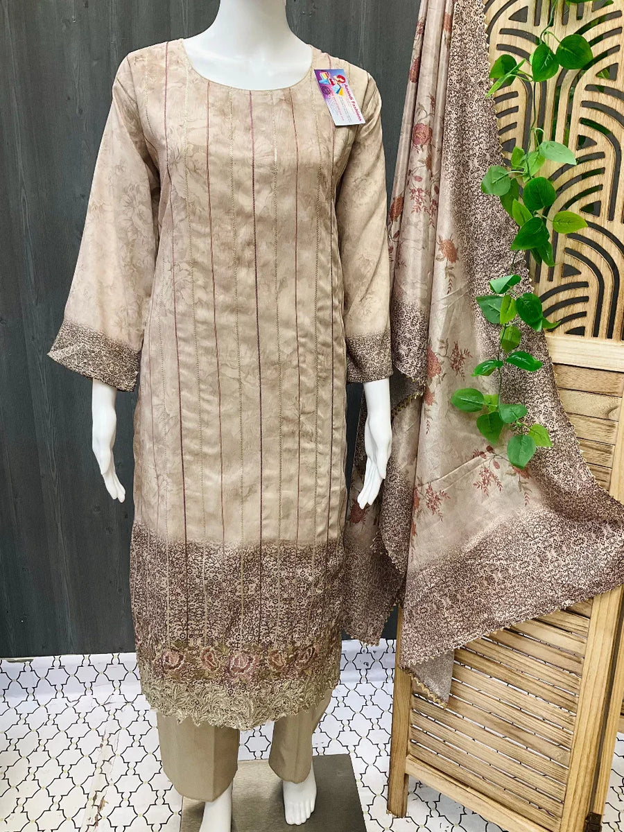 Plus Sizes-Satin silk digital print party wear chudidhar set