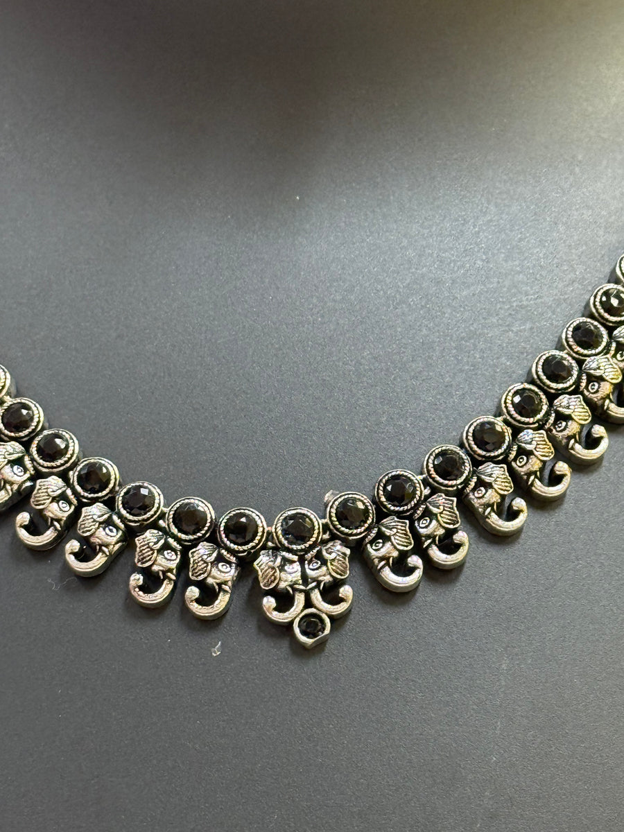 Elephant Design Black German Silver Necklace set