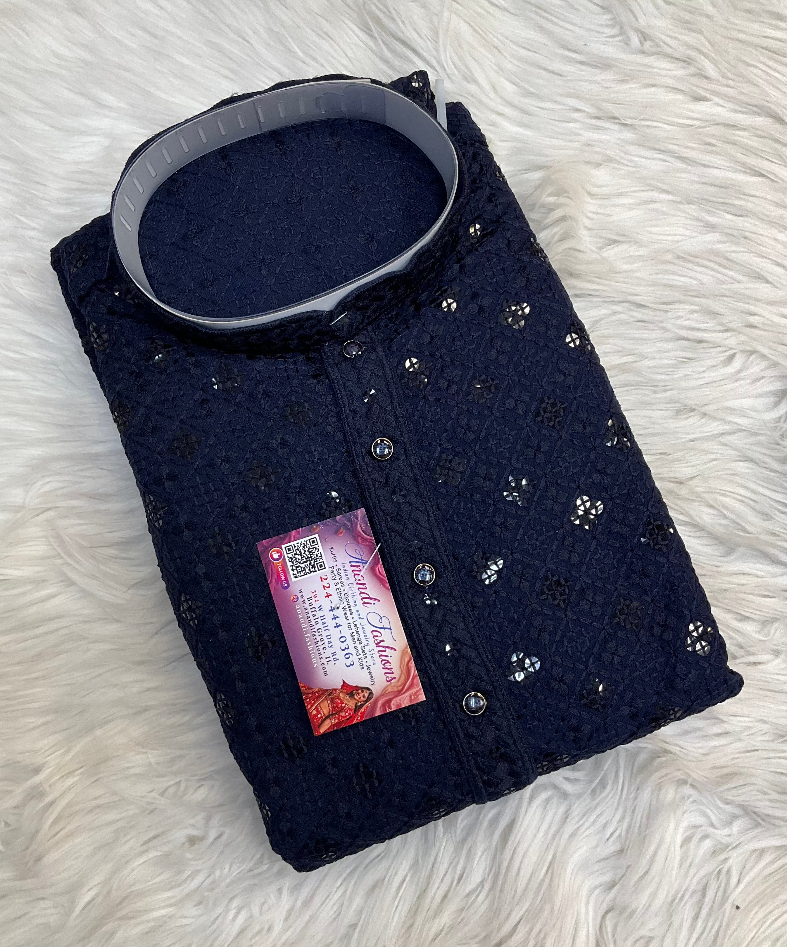 Navy Blue Chikankari Mens kurta set