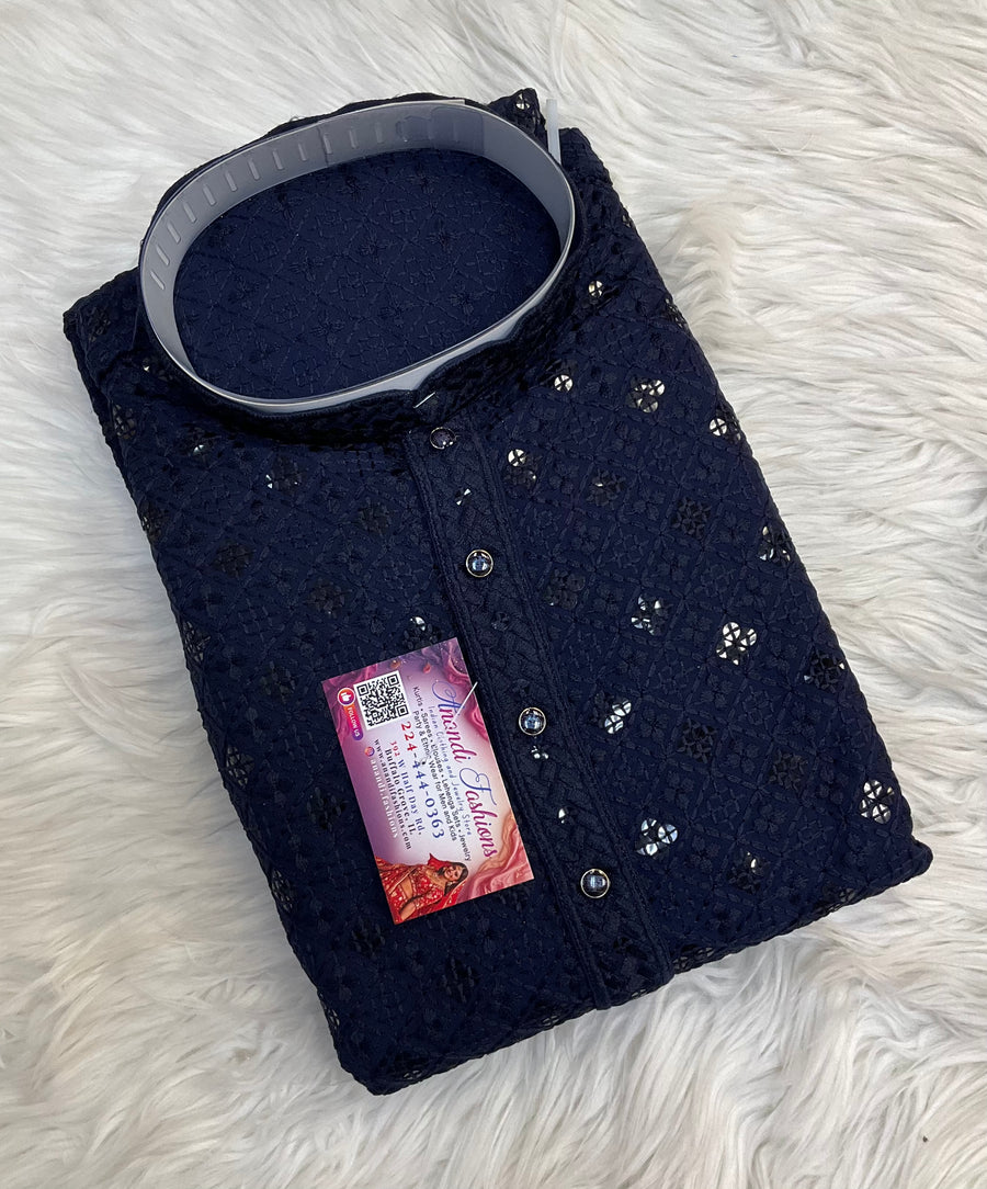 Navy Blue Chikankari Mens kurta set
