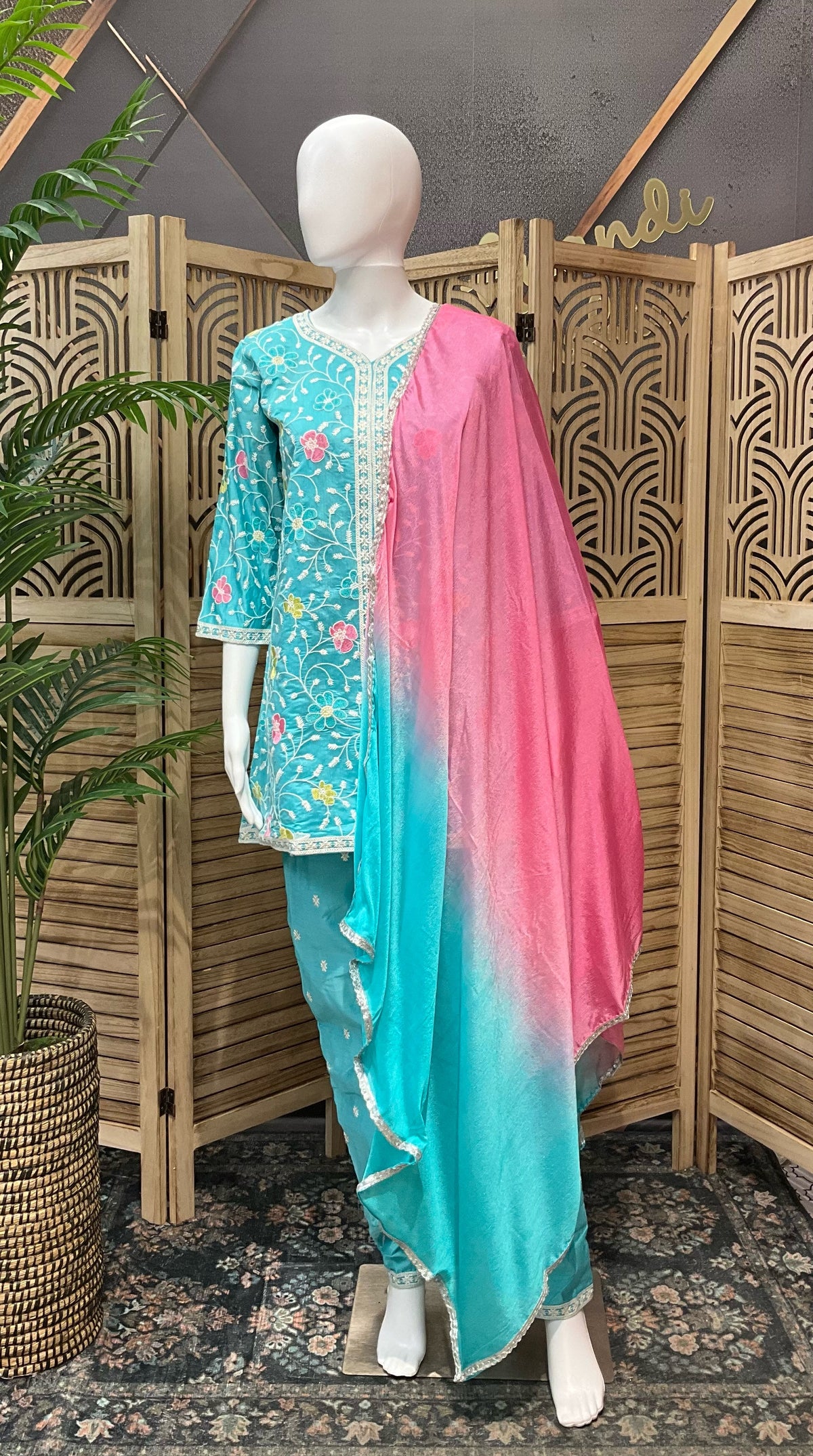 Teenage Girls Blue Co- ord set with Embroidery work