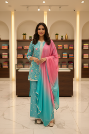 Teenage Girls Blue Embroidered Co-ord Set