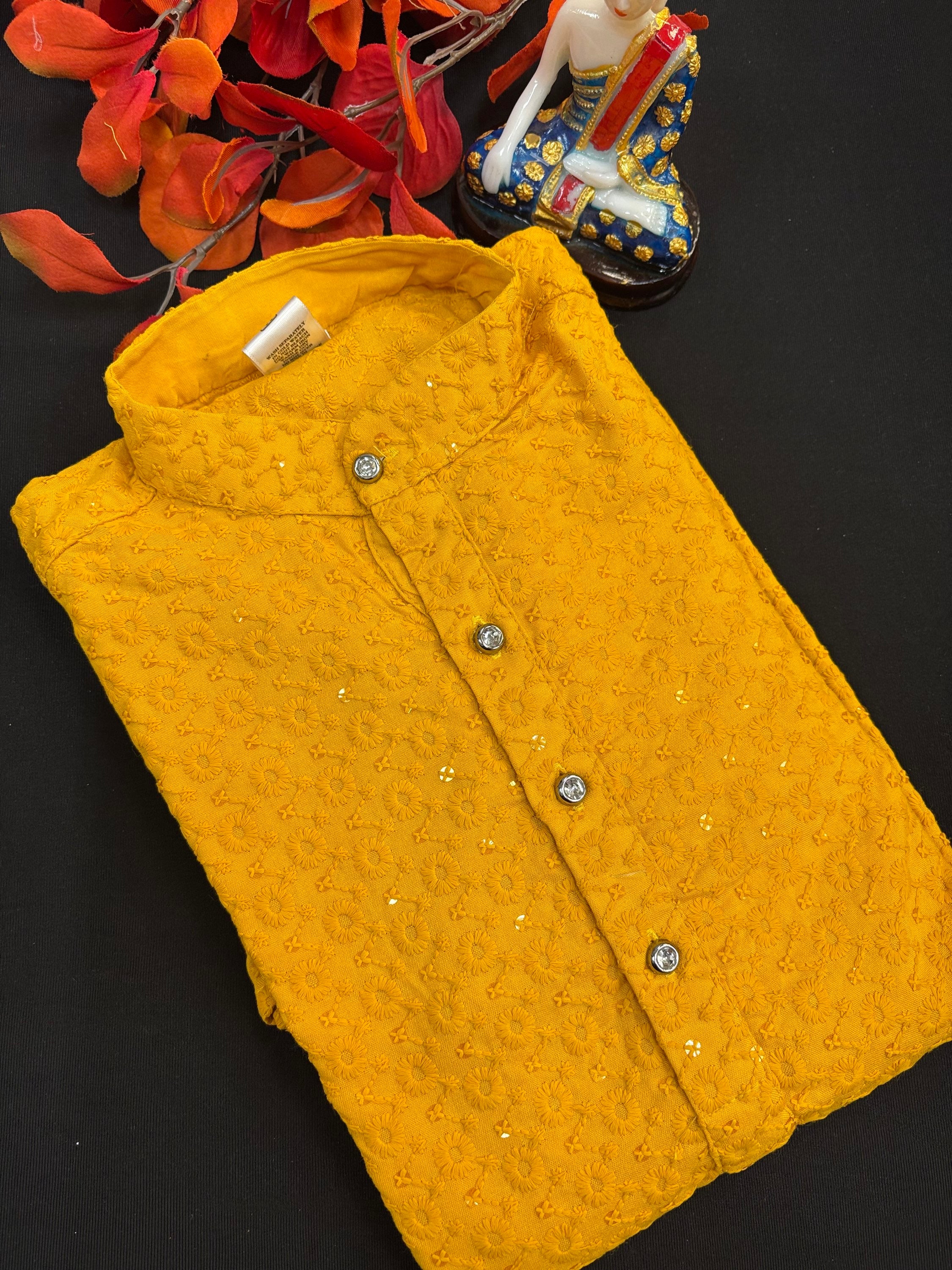 Rayon Material -Boys Chikankari Kurta set - Size 4 to 12 image 1