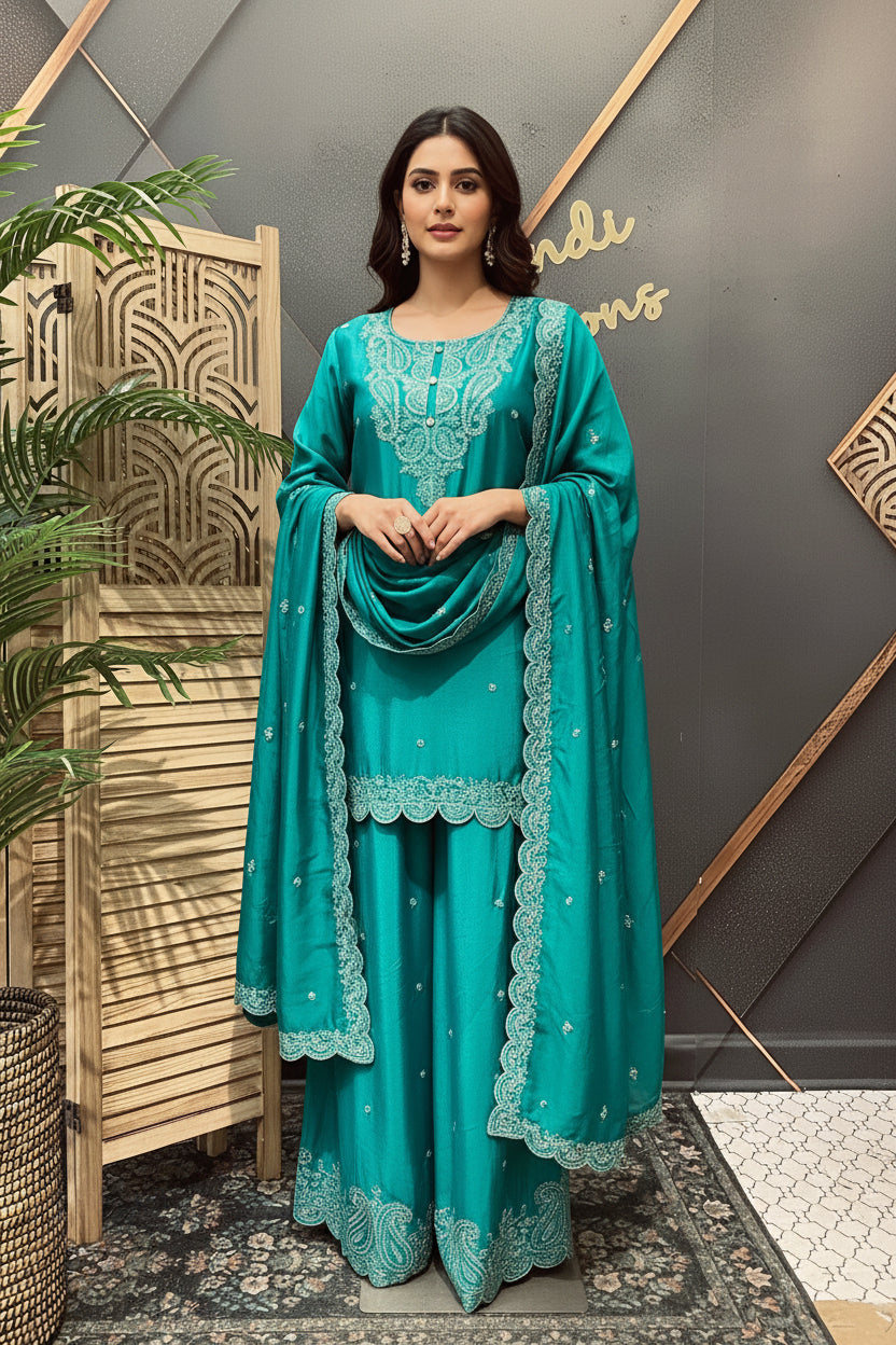 Size 44- Rama Green - Party Wear Palazzo Sets