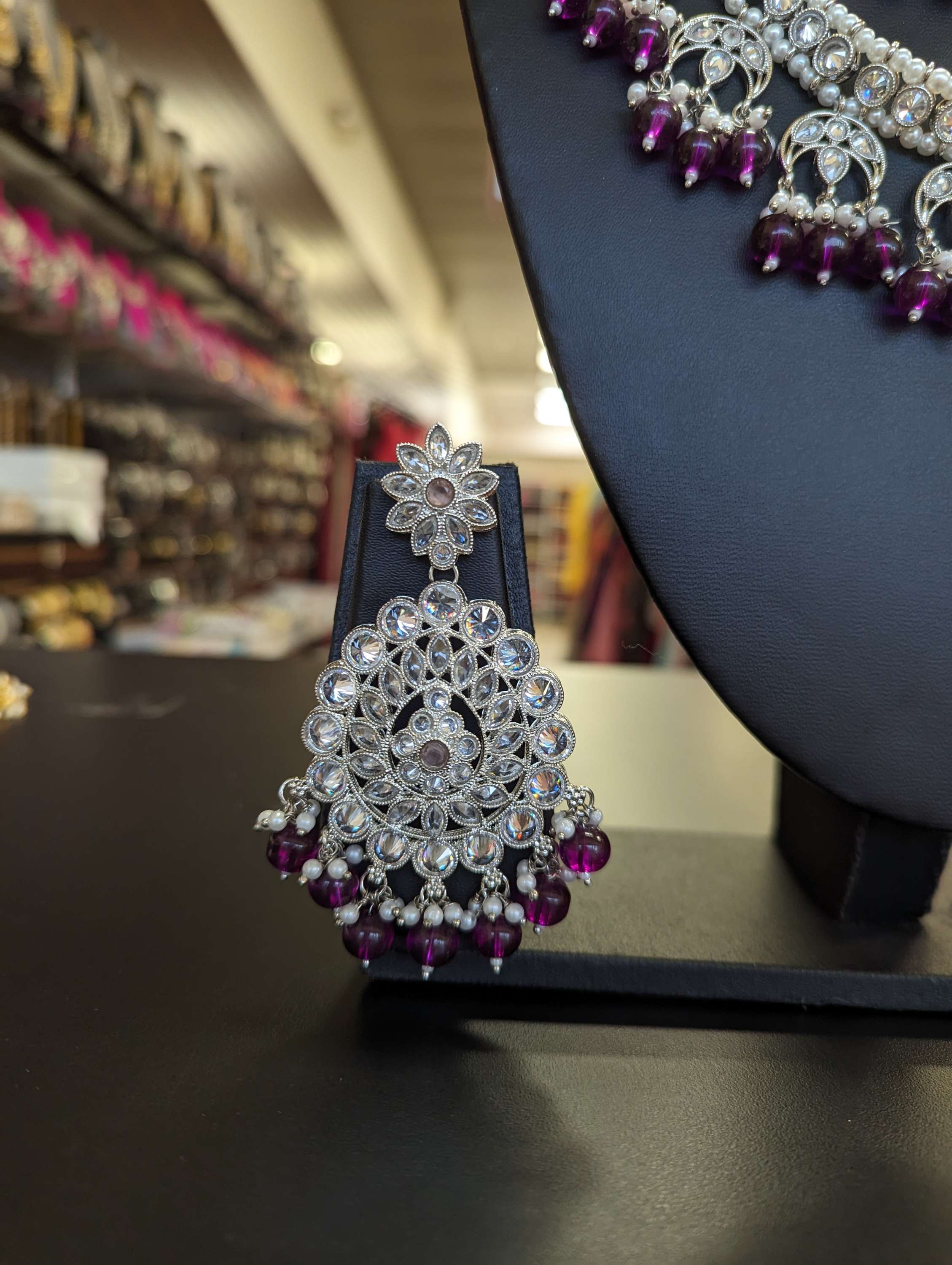 Oxidized Jewellery - Silver Color Necklace with purple beads image 1