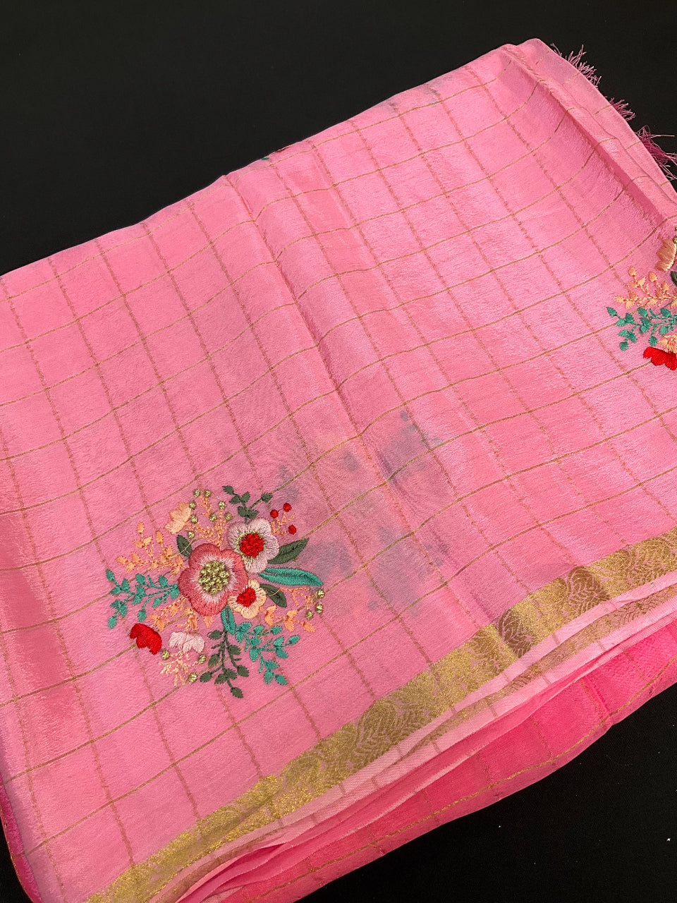 Pink Dual Shade Chinon saree with Embroidery  image 0