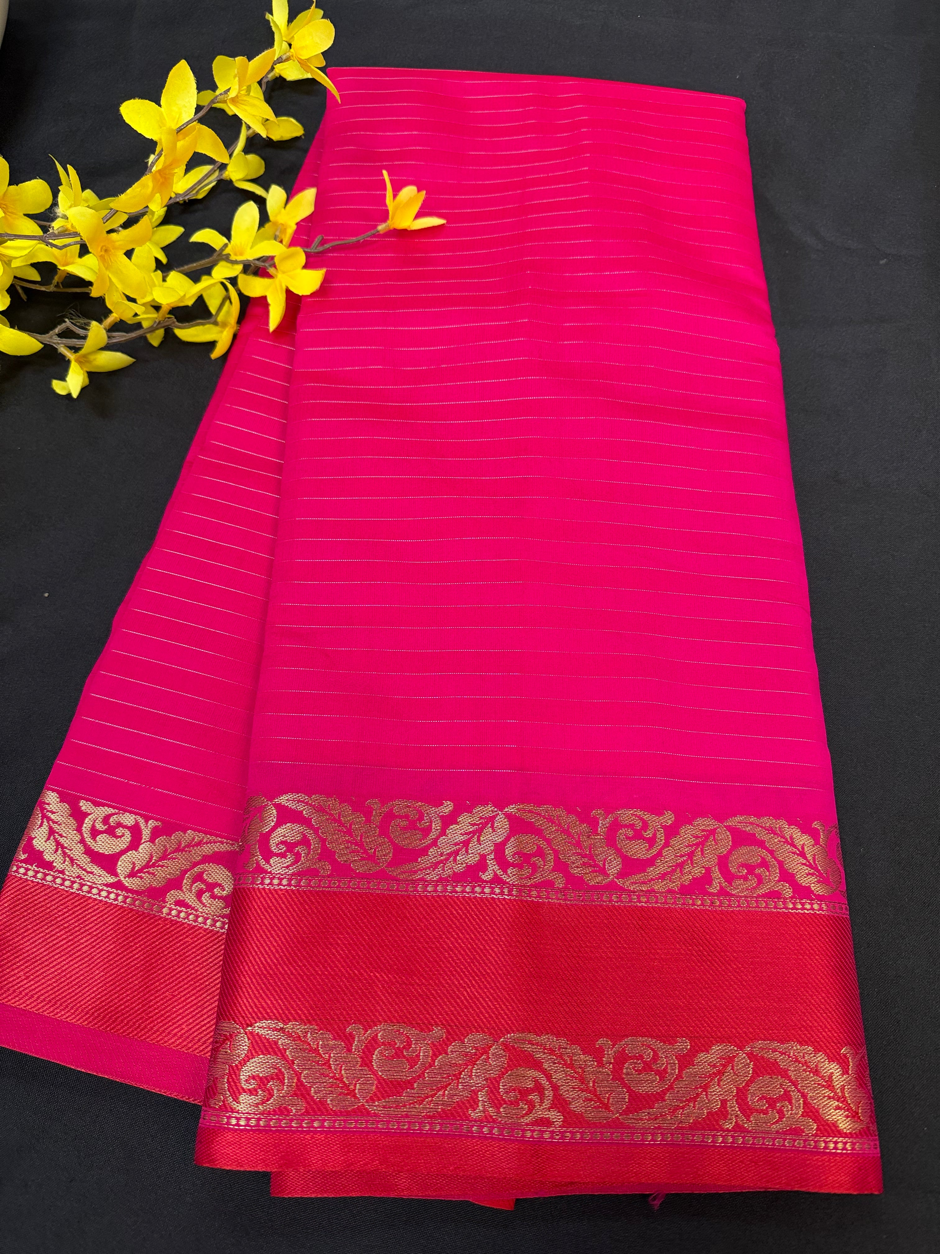 Hot Pink- Silk saree with Red Border