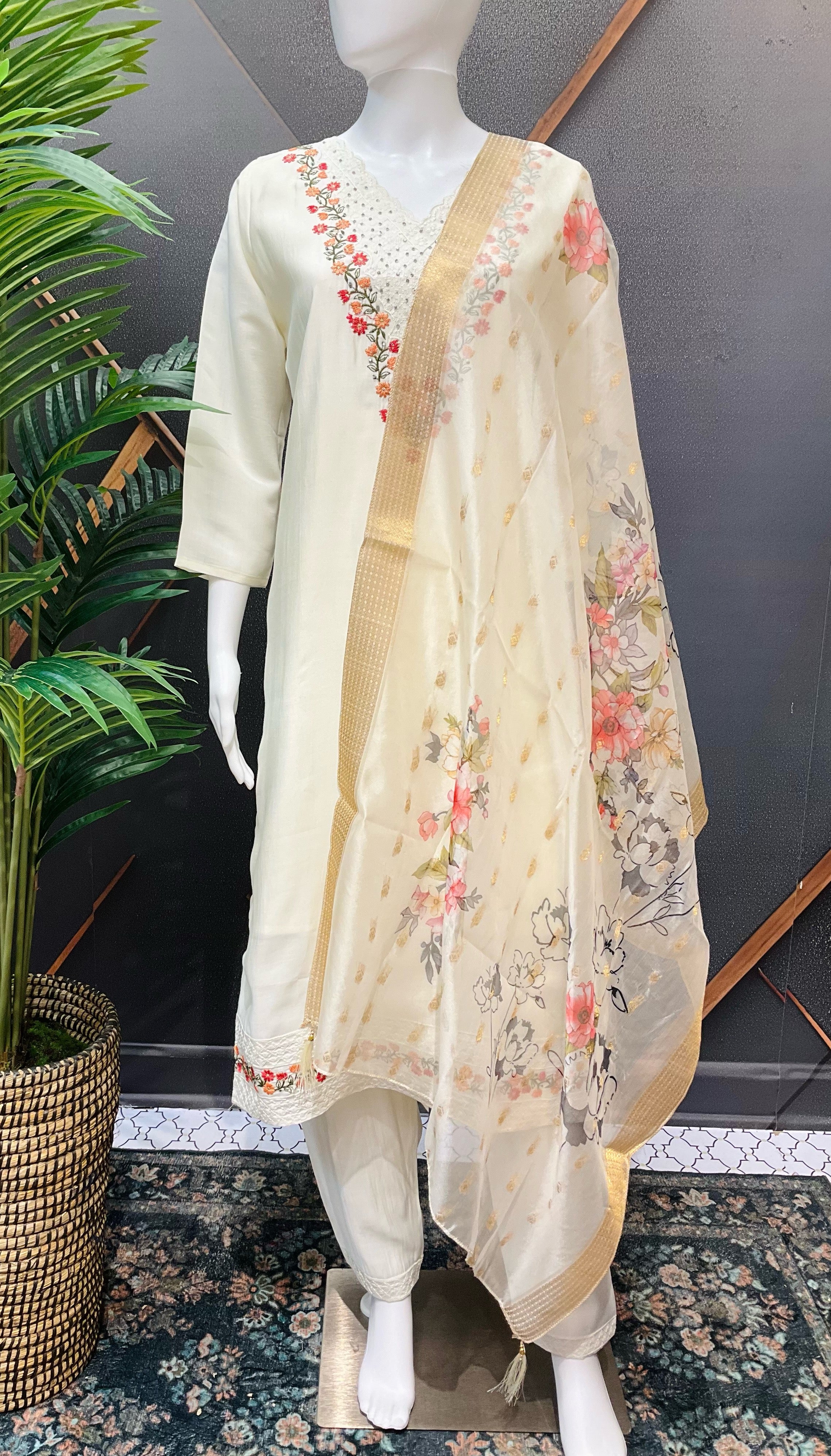 Size 44-Half White - Roman Silk Kurti set