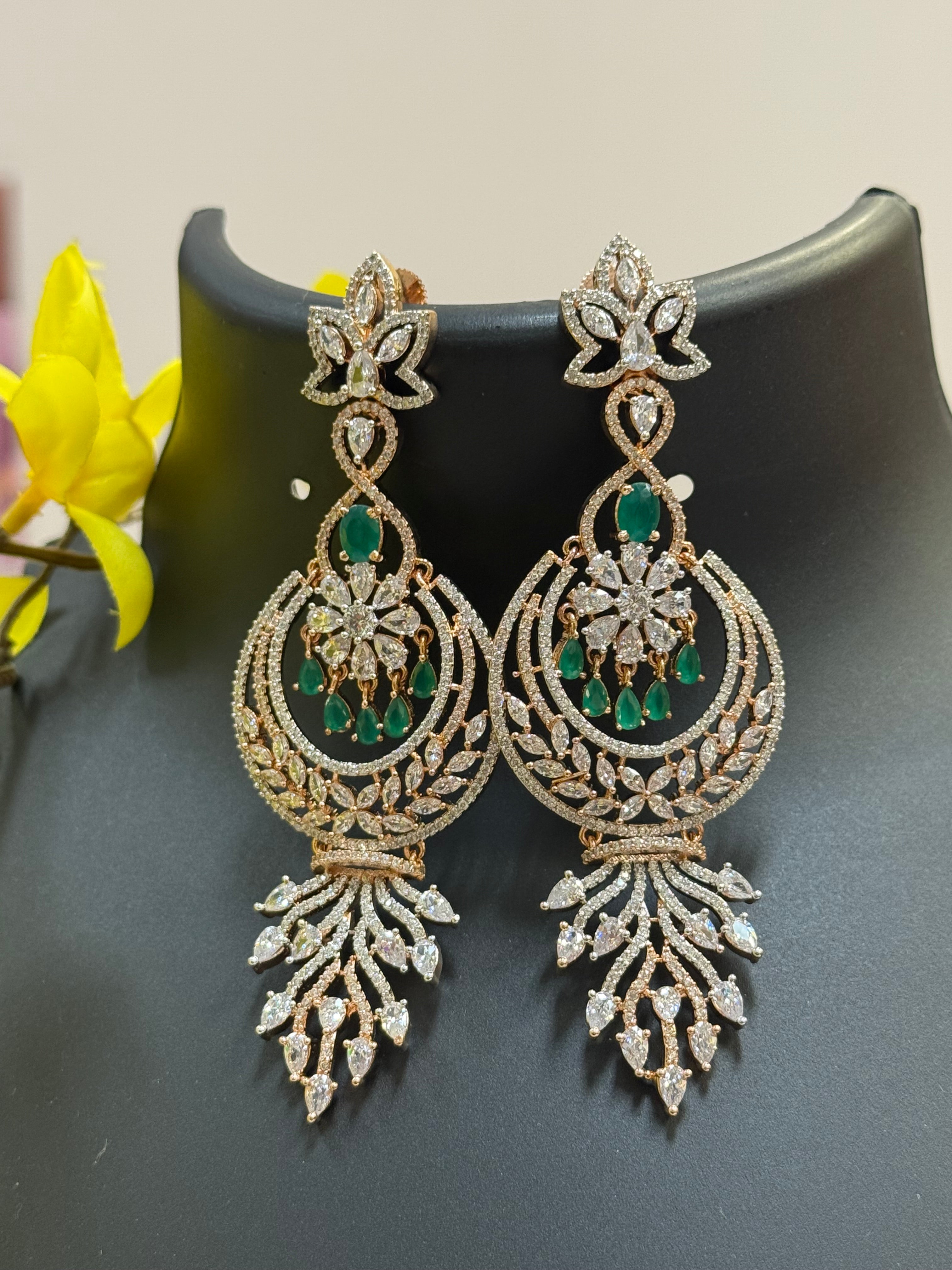 Rose Gold CZ Long Earrings