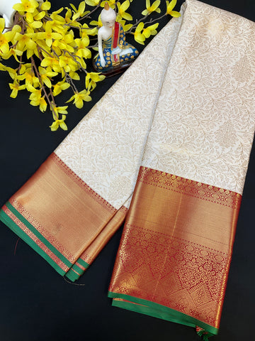 Semi Silk Half White & Red Border Saree