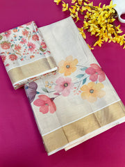 Kerala Set Mundu Saree with Floral Print
