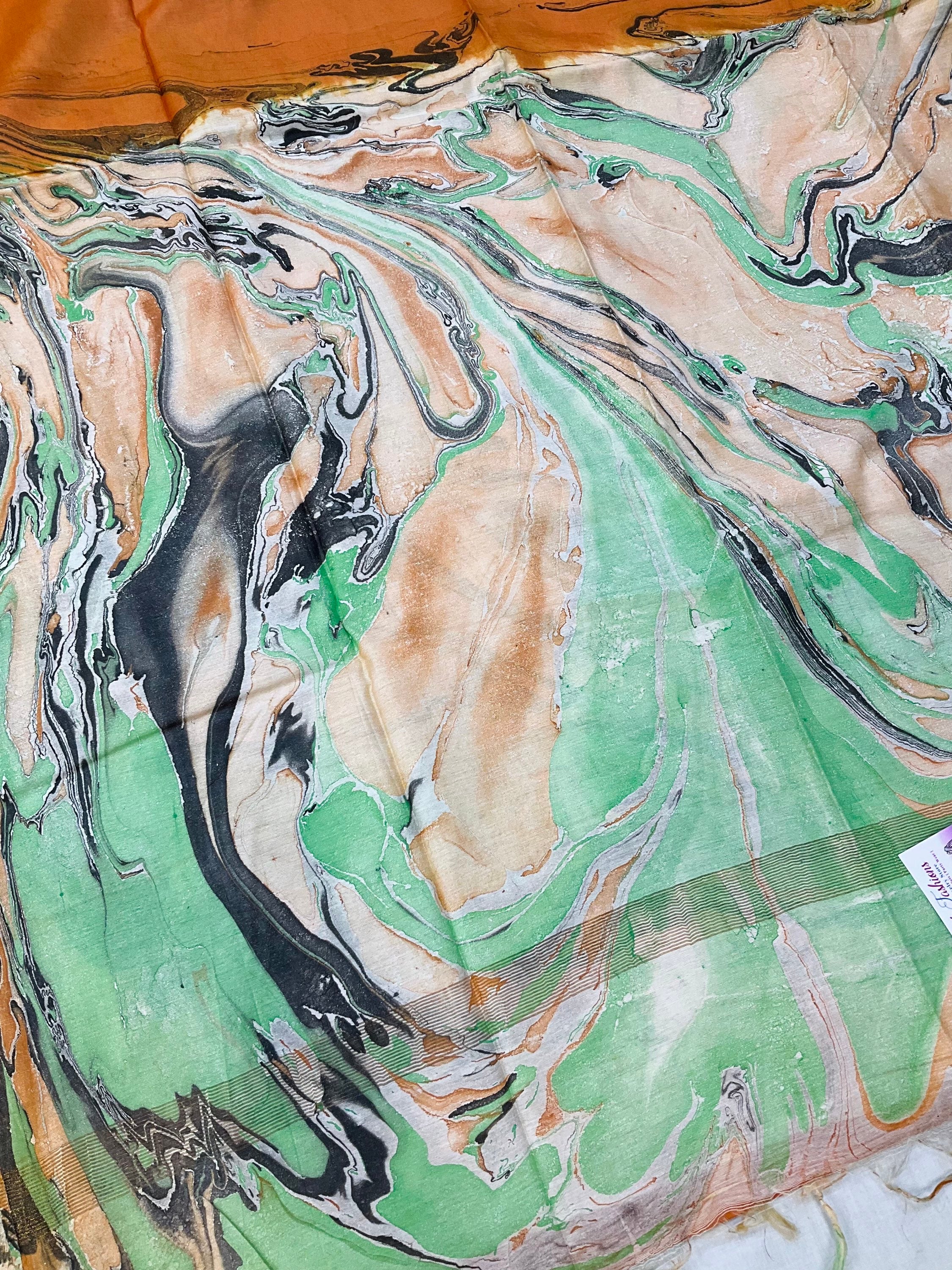 Batik print sarees with digital print pallu image 12