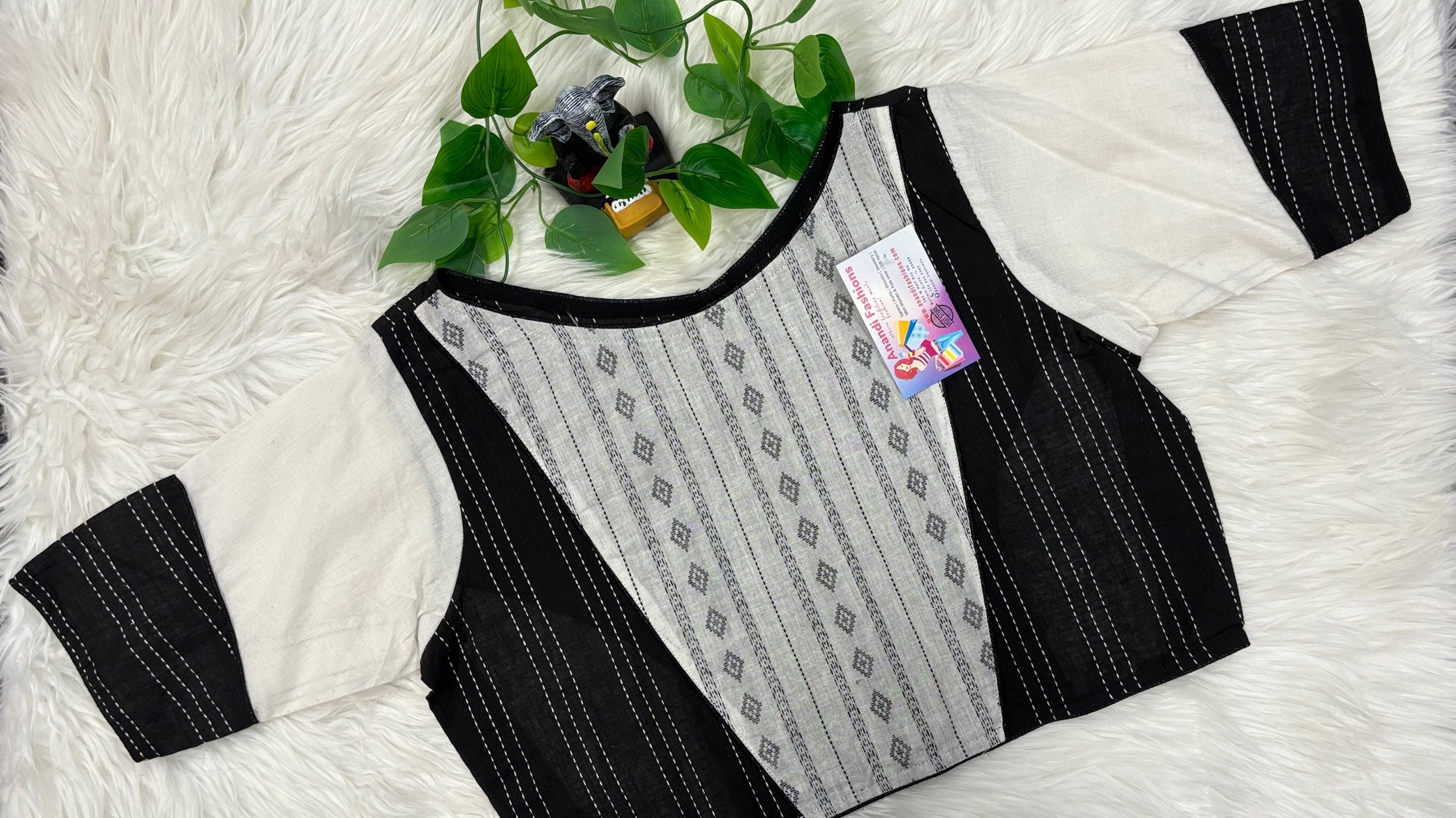 Cotton Blouse - Pure Cotton White & black combination Front opening - Size 40 image 0