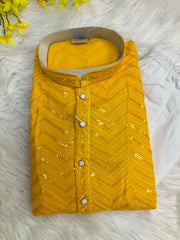 Yellow Color Rayon Chikankari Men’s wear Kurta set