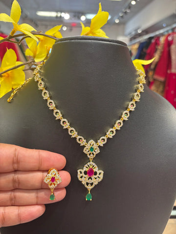 Multicolor Stones CZ Necklace set with small Pendant