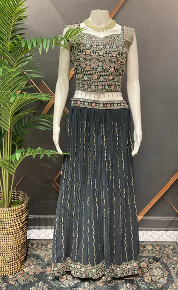 Grey Chiffon Party Wear Lehenga Set Size 40-42