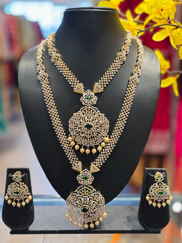 Combo Sets-Party Wear CZ Heavy Long & Short Necklace set